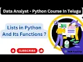 Lists in Python And Its Functions 13 Data Analyst training Telugu