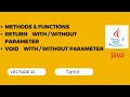 21JAVA Methods and Functions in java types of methods with without parameter