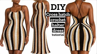 Crochet halter dress | Cross hatch stitch striped halter dress