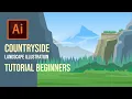 How to draw Countryside Nature Landscape illustration Adobe illustrator Tutorial for beginners