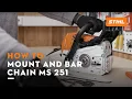 STIHL MS 251 How to mount and bar the chain tension the saw chain Instruction