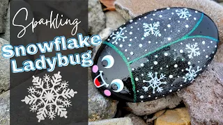 Sparkling Snowflake Ladybug Rock