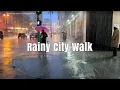 Downtown LA Flooded Walking Tour in Heavy Rain 4K
