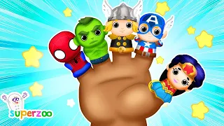 Superhero Finger Family 🦸‍♂️ | Spiderman, Hulk & Thor | Superzoo Kids Song