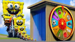 Big & Small Spongebob on a motorcycle vs Random Upgrades Wheel | BeamNG.Drive