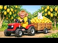 Monkey Drives Tractor to Harvest Ripe Mangoes \u0026 Rescue a Bunny from a Deep Pit | Monkey Farm Work