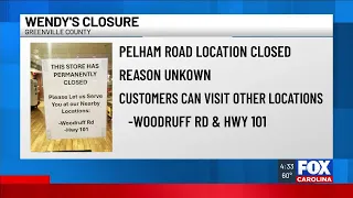Wendy s on major Greenville County road permanently closes