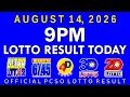 9pm Lotto Result Today August 14 2026 PCSO