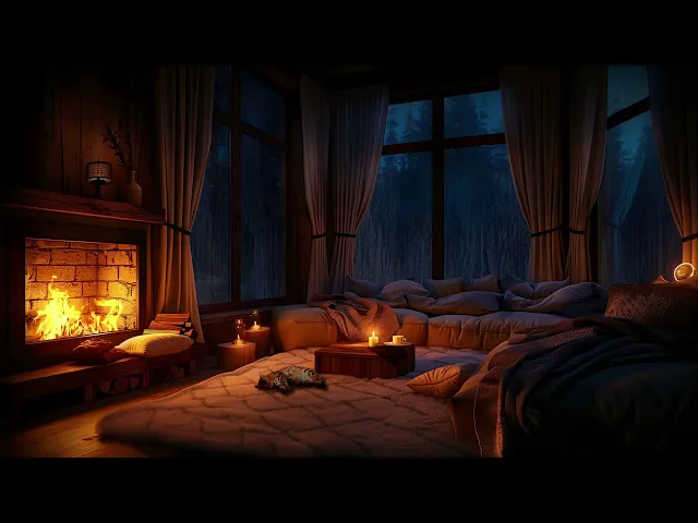 Download MP3 Thunderstorm Haven - Cozy Fireplace Rainy Night Ambience