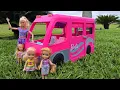 Download Lagu Barbie's Camper ! Elsa \u0026 Anna toddlers - big slide - minecraft surprises - Barbie dolls