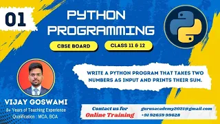 Python Program to Calculate the Sum of Two Numbers Class 11 12 CBSE Python Basics