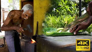 an incredibly sharp and strong knife that i made and an ordinary iron plate srilankan blacksmith