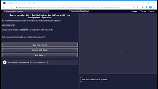 Basic JavaScript Initializing Variables with the Assignment Operator freeCodeCamp