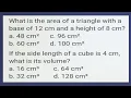 Basic Geometry Find the area of a TRIANGLE VOLUME of a CUBE