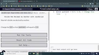 Divide two Decimal Numbers with JavaScript - Freecodecamp org 19 Basic JavaScript