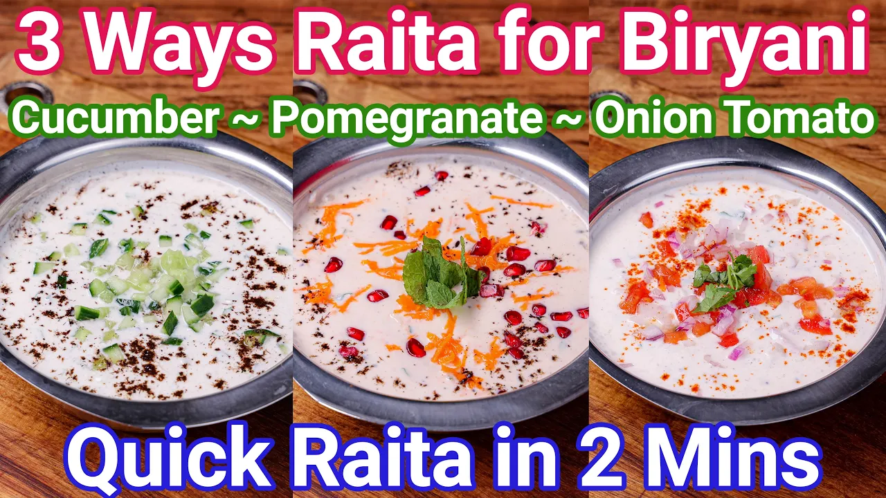 Surprise Guest with Raita Recipe for Biriyani & Pulao 3 Ways   Cucumber, Onion Tomato & Pomegranate