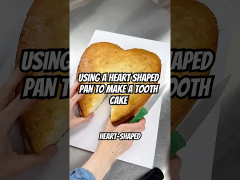 Using a heart shaped pan to make a tooth cake
