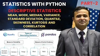 Python Descriptive Statistics Mean mode median variance SD Skewness Kurtosis and correlation