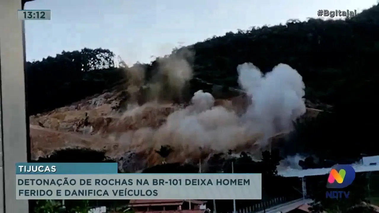 Detonação de rochas na BR-101 deixa homem ferido e danifica veículos em Tijucas