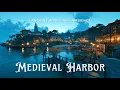 Cozy Medieval Harbor Village with Gentle Rain \u0026 Relaxing RPG Music | NO MID-ROLL ADS