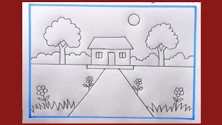 رسم سهل رسم منظر طبيعي بقلم الرصاص تعليم الرسم للمبتدئين رسم منزل سهل رسم منظر طبيعي 
