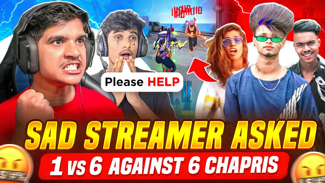 😨 SAD STREAMER ASKED ME FOR HELP 🔥 | 1 vs 6 AGAINST 6 CHAPRIS 😡| FREE FIRE IN TELUGU #dfg #freefire