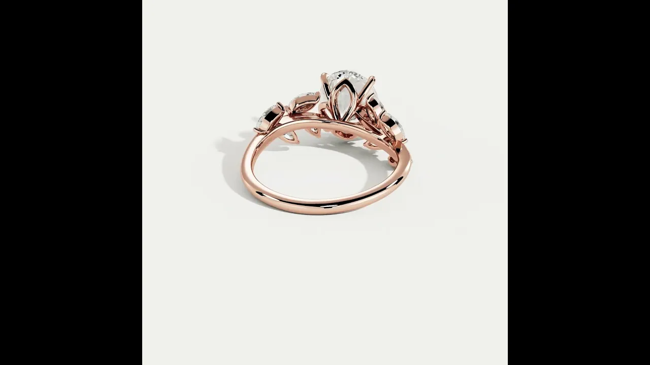 Vesper丨Oval Lab Diamond Engagement Ring with Marquise Leaf Diamond Band