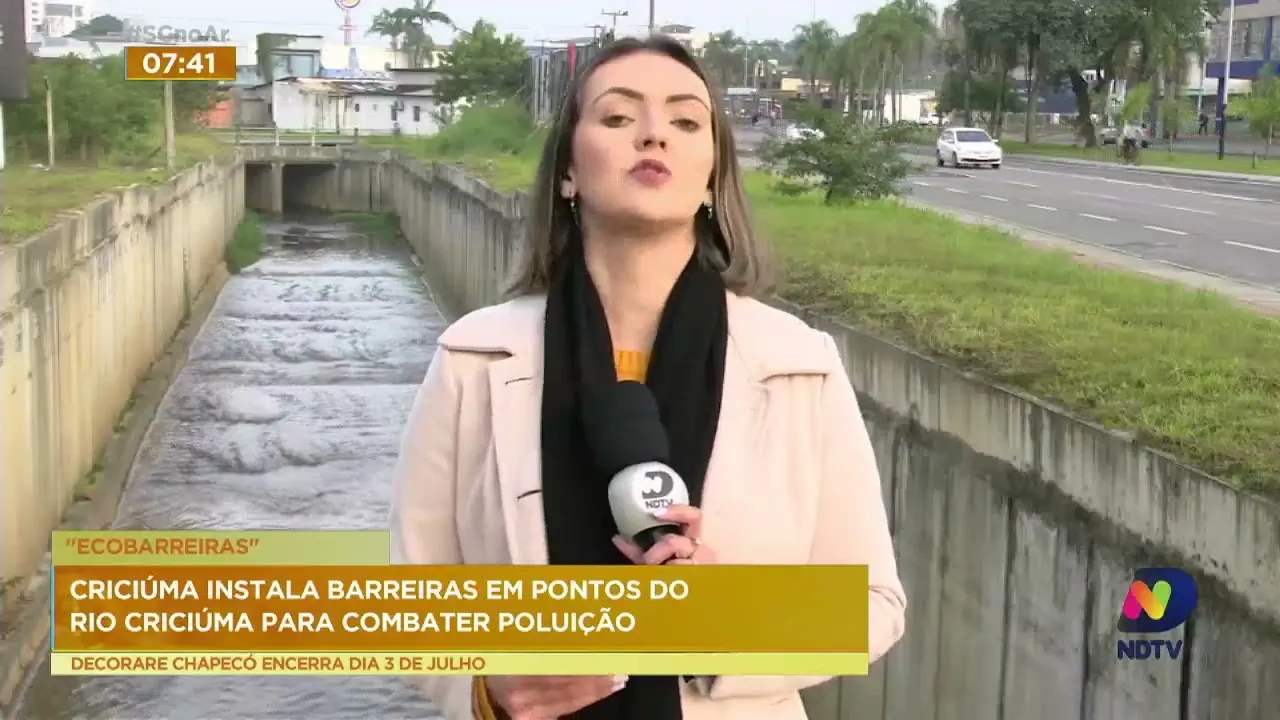 Criciúma instala barreiras em pontos do Rio Criciúma para combater poluição