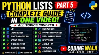 Python Lists Complete Tutorial Part 5 List Methods Slicing Looping Comprehension