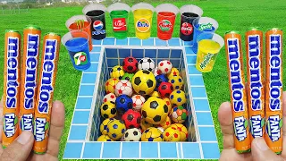 Football VS Coca Cola of Fanta vs Popular Sodas! Colorful sugars Pepsi Pepsi And Mentos İn The Pool