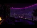 (No Ads) 🌧️ Miami City Skyline Rain at Night 🌃 | Rain Sounds & Fireplace Ambience for Sleep