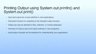 Printing Output using System out println and System out print Lecture 10 Demonstration-IV