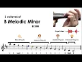 2 Octaves of B Minor Scale Natural Melodic Harmonic - sheet music and easy violin tutorial