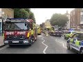 FIRE AND EXPLOSION - London Fire Brigade vehicles responding to a gas explosion in bethnal green