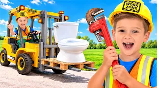 Mike is rescuing Sasha from Plumbing emergencies - Funny story with trucks and toys