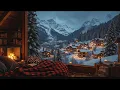 Winter Jazz in a Snowy Mountain Village ❄️ Cozy Fireplace Ambience, Gentle Jazz for Relaxing \u0026 Focus
