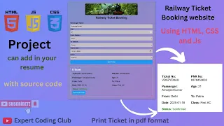 Create Railway Ticket Booking Website using HTML CSS and JavaScript in 2025 mini project 2025