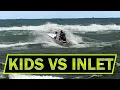 KIDS HEAD INTO ROUGH SEAS ON SMALL BOAT Boats at Jupiter Inlet