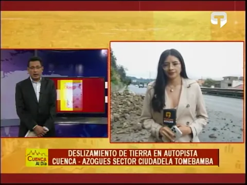 Deslizamiento de tierra en autopista Cuenca - Azogues sector ciudadela Tomebamba