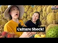Lagu Korean Sisters FIRST TIME Trying Durian at Malaysian Pasar Market! Fruit Party #cultureshock #durian