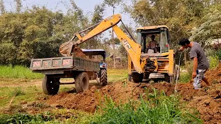JCB Digging Soil & Loading Tractor | House Construction Land Filling Work | JCB Video 129
