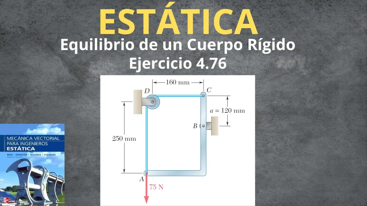 ESTÁTICA: Equilibrio de un Cuerpo Rígido | Ejercicio 4.76 Beer and Johnston 9 ed #estática