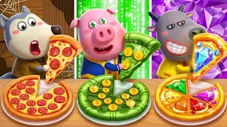 Desafío De Comida: RICA vs BROKE vs GIGA RICH 🍕 Dibujos Animados | Wolfoo En Español