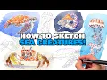 How To Sketch ANYTHING Sea Creatures Loose Ink Watercolor