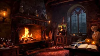 10 Hours Renaissance Ambience Da Vinci s Art Studio Rainy Night Fireplace for Study Sleep