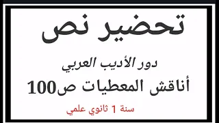 أناقش معطيات النص ص100 دور الأديب العربي سنة 1 ثانوي علمي 
