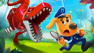 A Big Dino Park Safety Cartoon Sheriff Labrador Kids Cartoon BabyBus 
