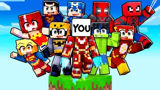 YOU Are LOCKED on ONE CHUNK With 10 SUPERHEROS in Minecraft!