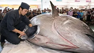Catching and cutting a massive giant bluefin tuna in seconds #DeepSeaFishing #TunaCutting