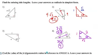 AFAM Unit 8 Day 1 HW - Review of Right Triangle Trig